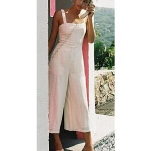 L*Space Oceanside White Jumper Jumpsuit Women's M Cotton Travel Vacation Summer